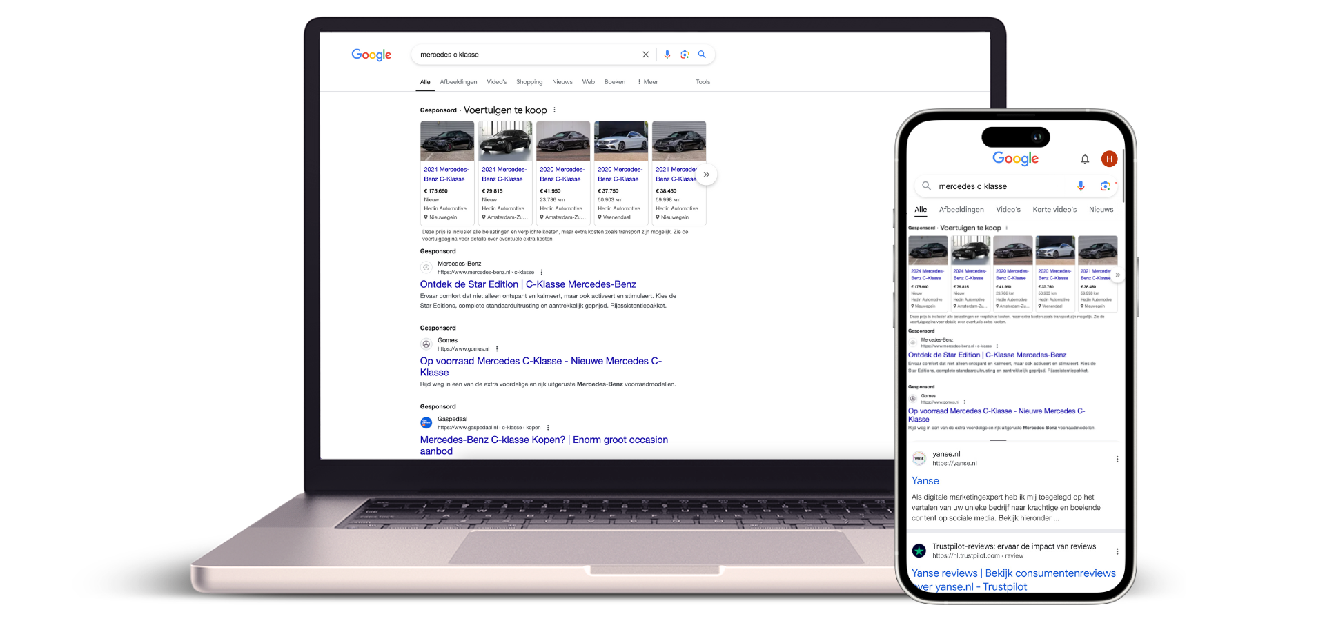 Google Vehicle Ads voorbeeld met Mercedes C-Klasse